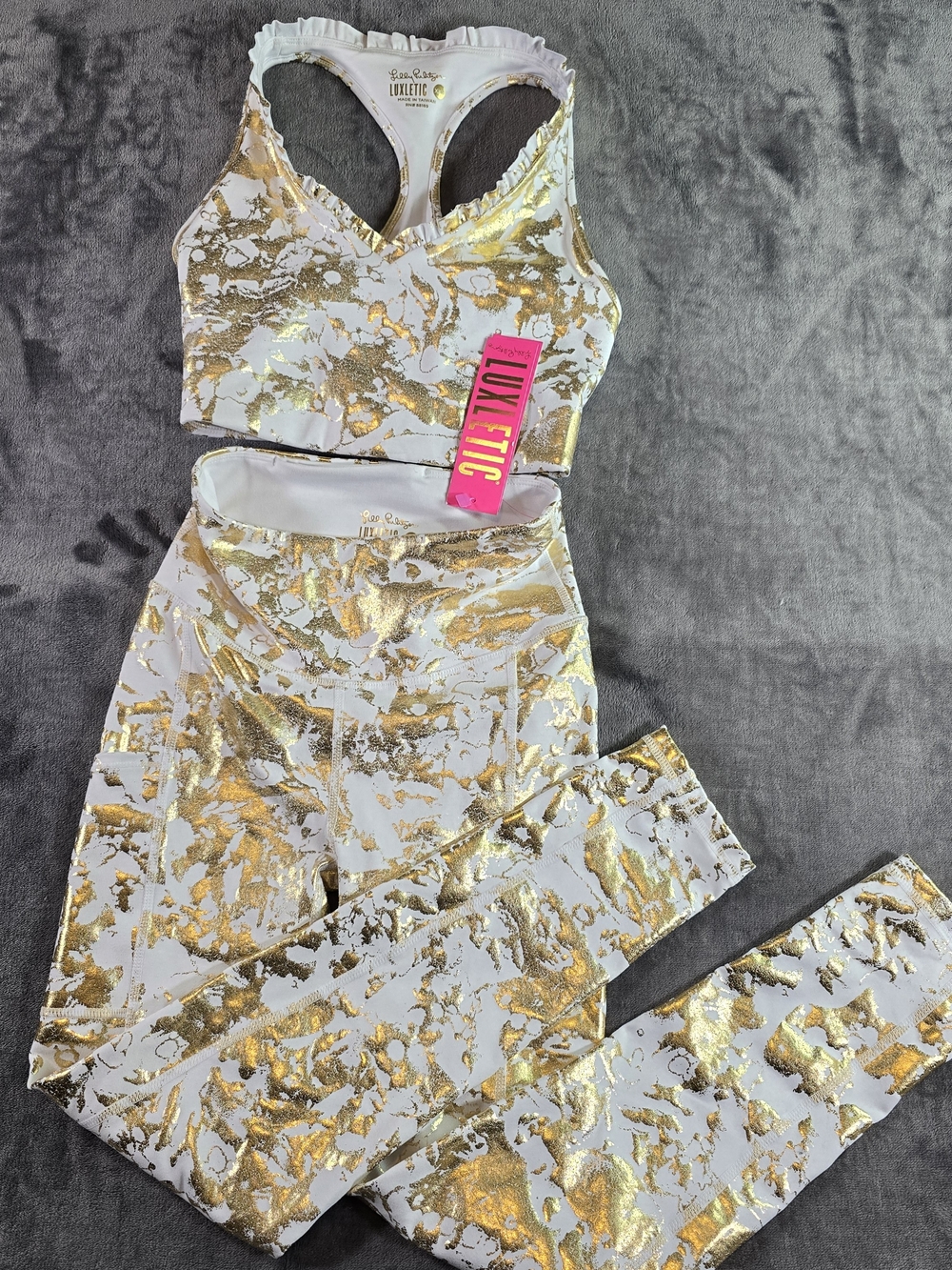 Lilly Pulitzer White and Gold Foil High-Waist Leggings Set
